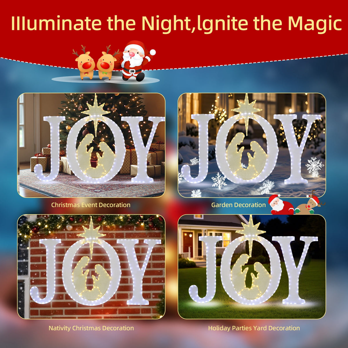 Starfree 49-inch Outdoor Nativity Decoration Lighted JOY Sign with Outdoor Christmas Yard Decorations Hanging and Standing Options for Porch & Garden