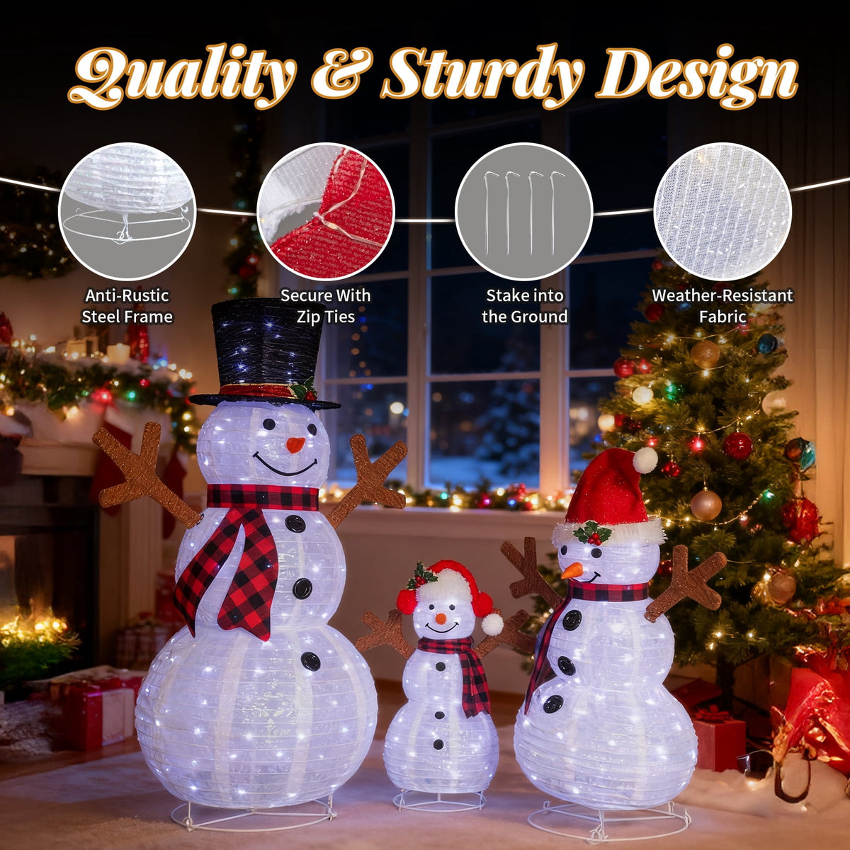 Ktaxon Lighted Christmas 4ft Snowman Family Set Outdoor Yard Decoration LED Lights