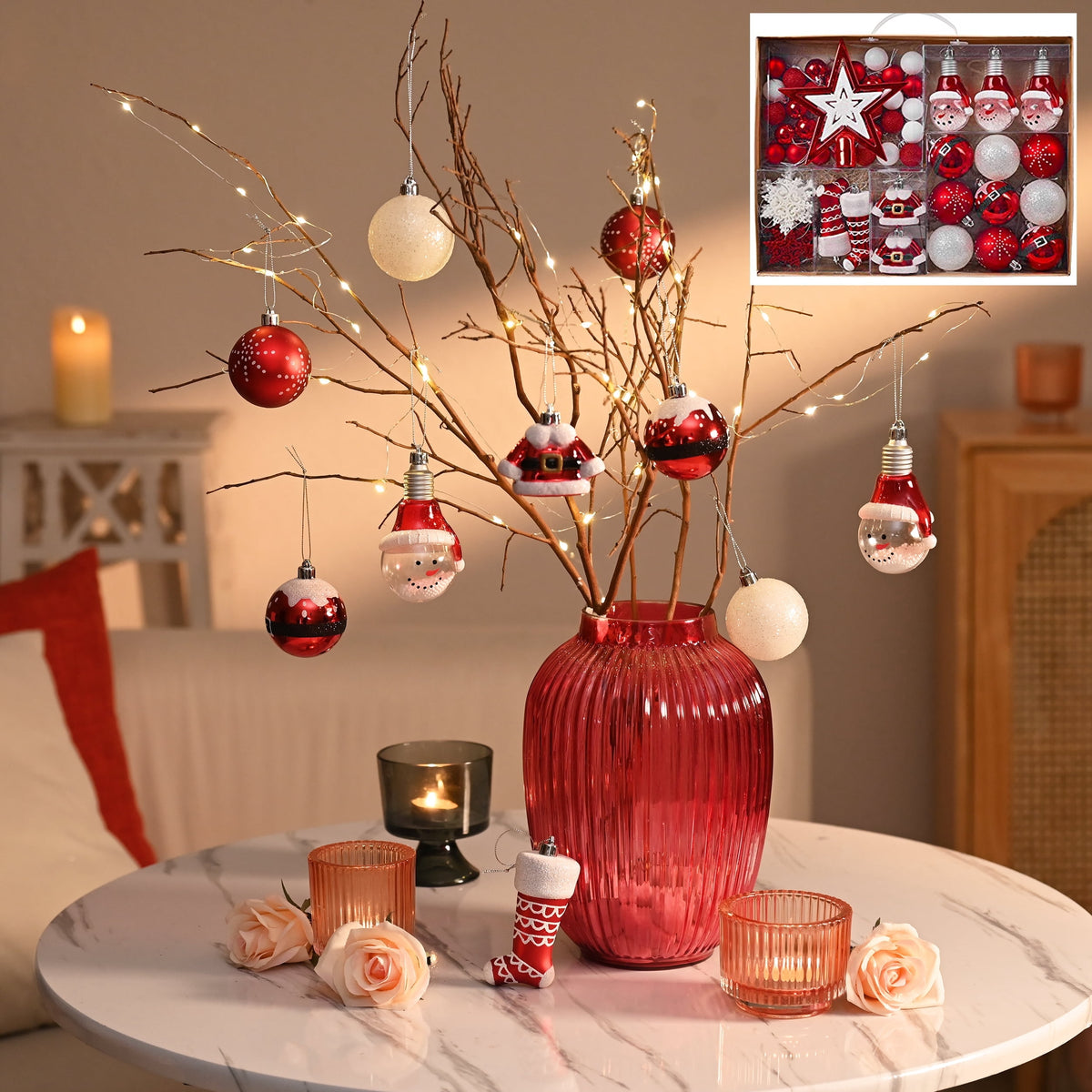 Valery Madelyn 24ct 2.36" Christmas Ball Ornaments, Red White Shatterproof Ornaments for Christmas Party Decor