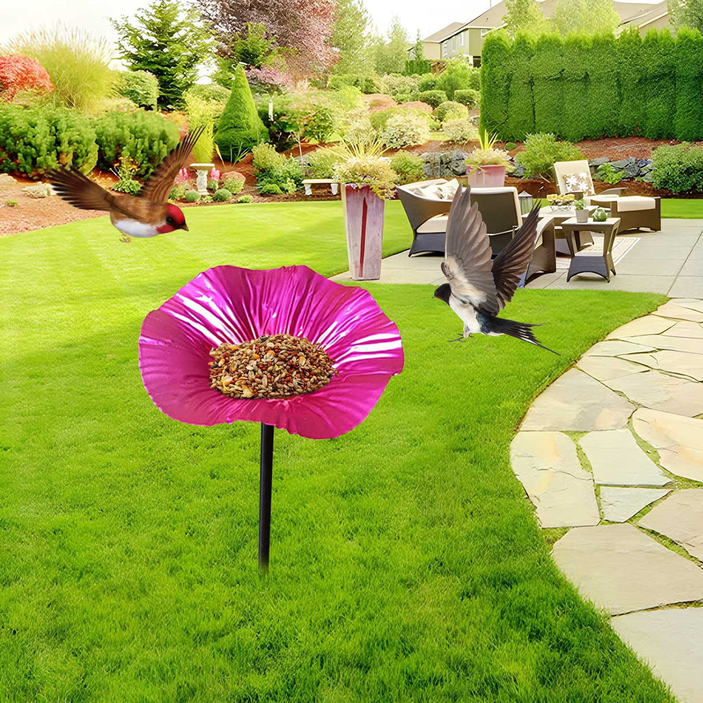 SLYNSHome Hummingbird Baths for outdoors Flowers Shaped Bird Bath Garden Decoration Hummingbird Feeders With Metal Stake for Yard Patio Outside (Hot Pink)