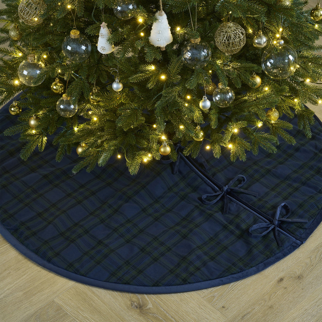 My Texas House Angie Plaid Christmas Tree Skirt, Blue, 60"