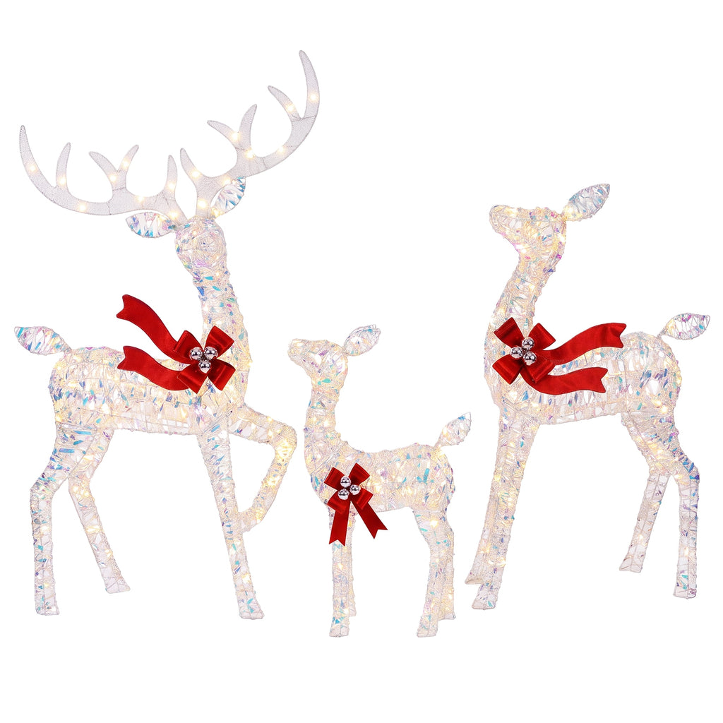 FOOWIN 3-Piece Large Christmas Deer Family, Lighted Outdoor Christmas Decoration, Champagne Gold