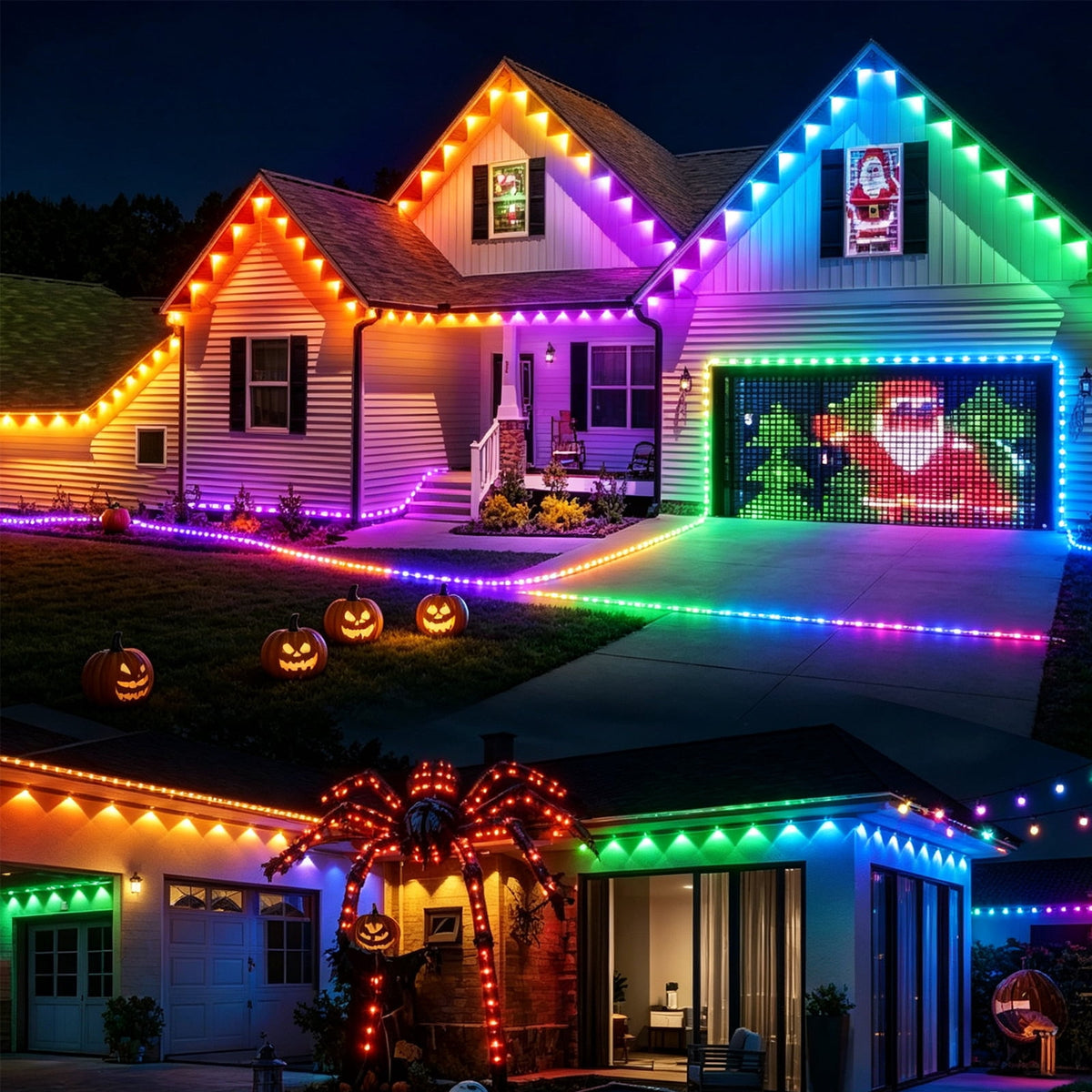 50ft RGB+IC Permanent Outdoor Eaves Lights With App & Remote Control, IP67 Waterproof LED Rain Gutter Lights for Year-Round Christmas Halloween, Valentine's Day, Holiday, Party Outdoor Decor
