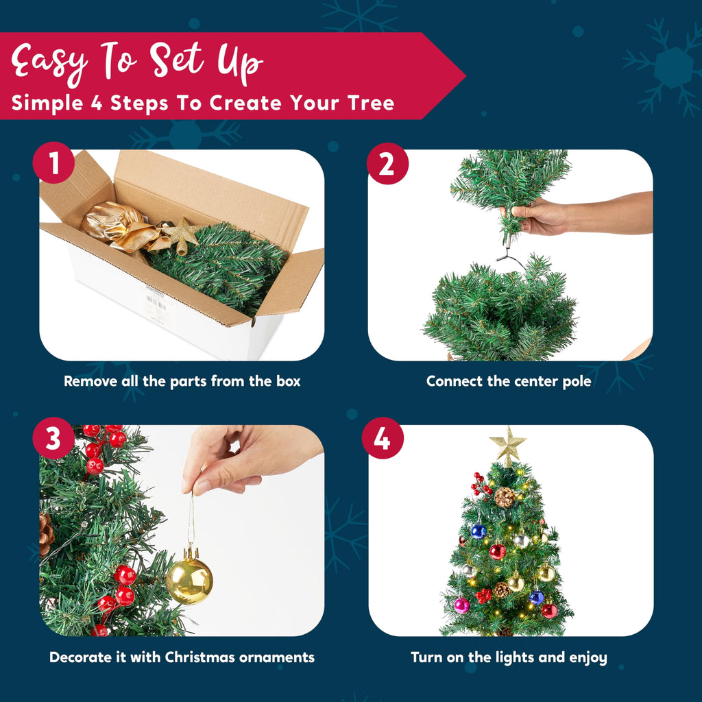 Joyfy 24in Prelit Tabletop Christmas Tree with Decoration Kit (Gold, Battery Operated)