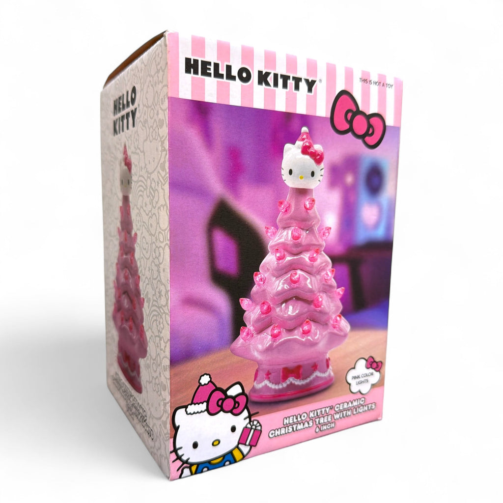 Hello Kitty Mini Ceramic Christmas Tree with Pink Lights – 6" Tall Holiday Decoration