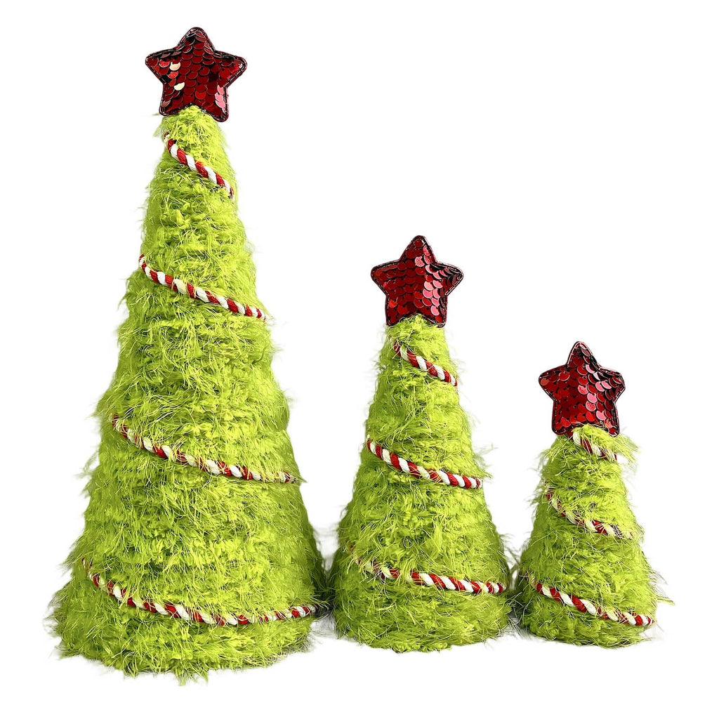 3 Pcs Lime Green Furry Christmas Tree Tabletop Yarn Christmas Decorations Mini Green Christmas Tree Centerpiece Artificial for Christmas Party Home Ornaments