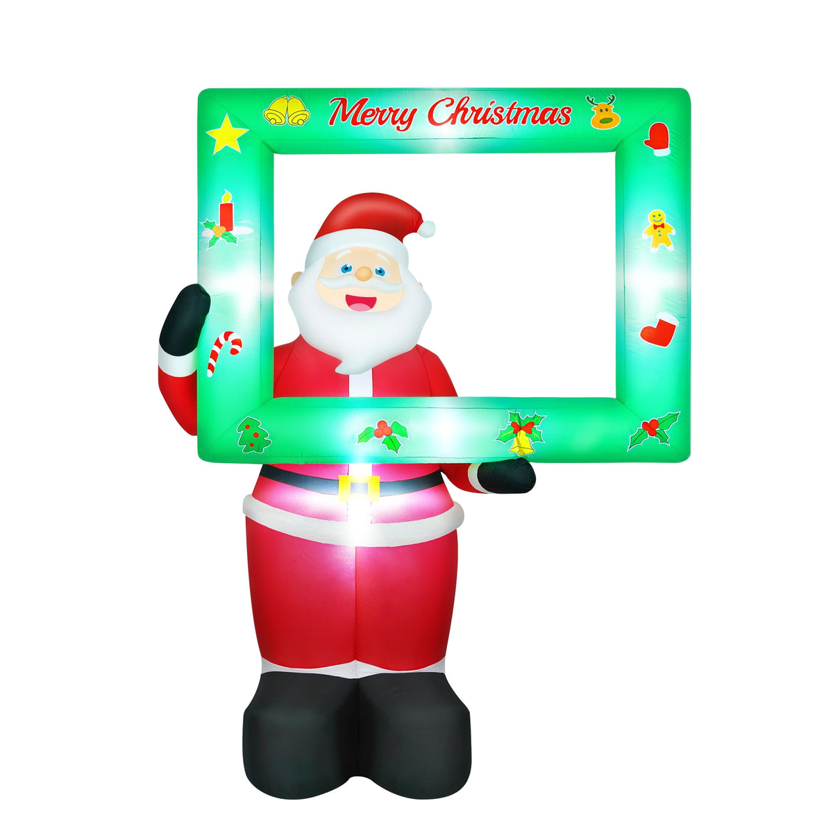 Yexmas 7FT Christmas Inflatable Santa Claus with Photo Frame, Blow Up Santa Claus Xmas Decorations for Outdoor Indoor, Built-in LED Light for Yard Gardern Lawn