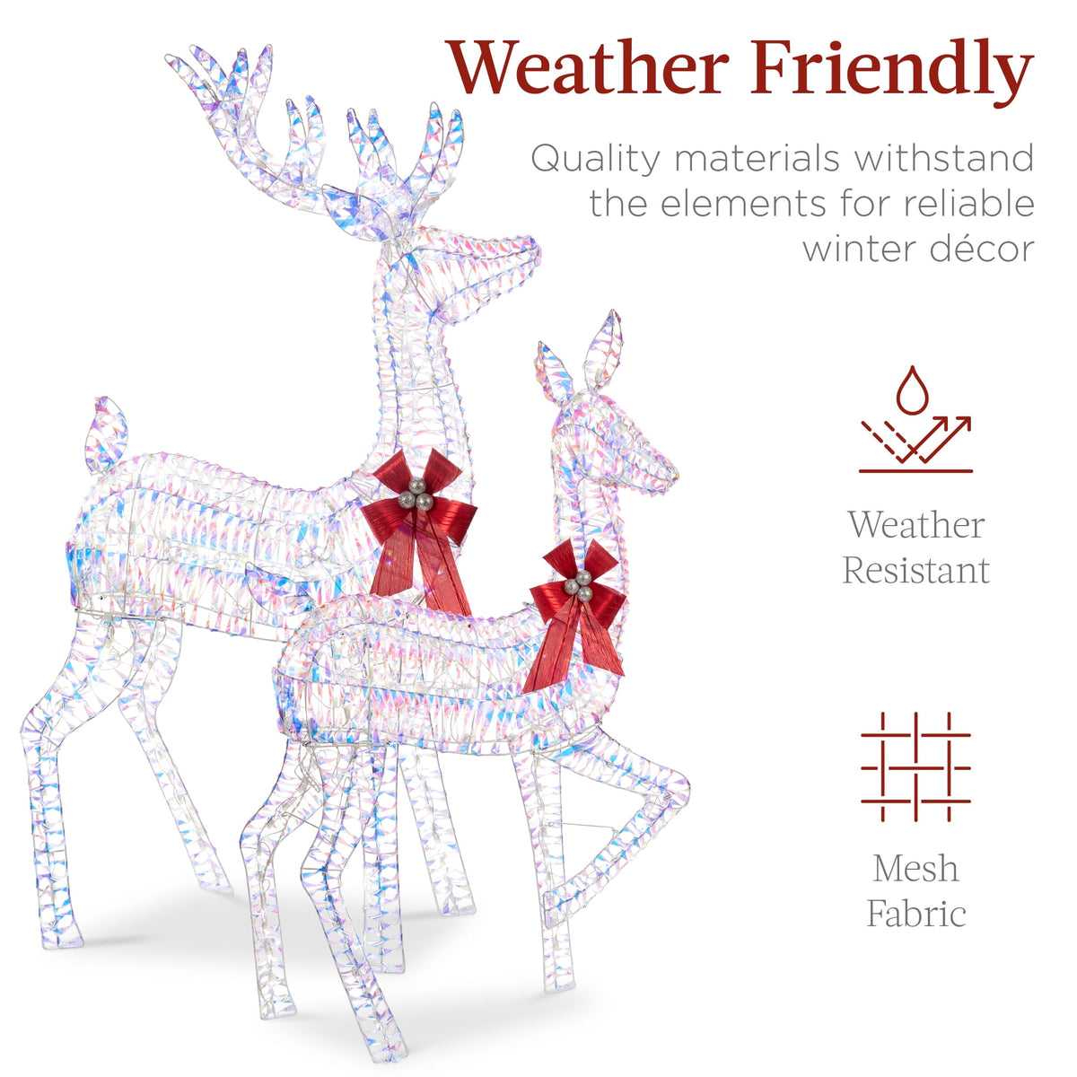 Best Choice Products 3-Piece Lighted Christmas Deer Set Outdoor Yard Decoration w/ 360 LED Lights, Stakes - White