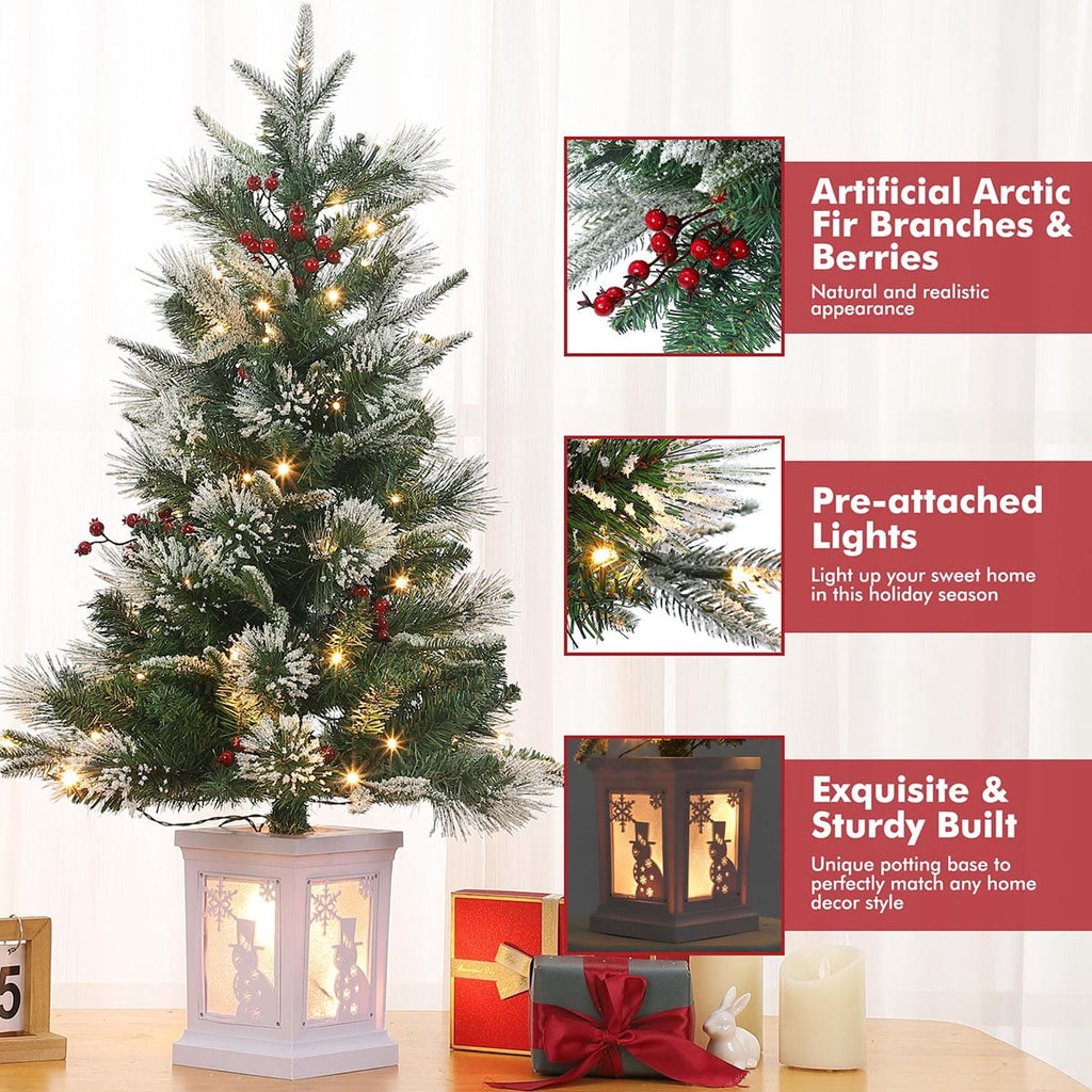 Danolapsi 3ft Pre-Lit Christmas Tree, Artificial Christmas Trees with 78 LED Lights, Snow Flocked Prelit Xmas Tree with Lighting Base, Battery Operated & Timer Function, Christmas Decoration for Home