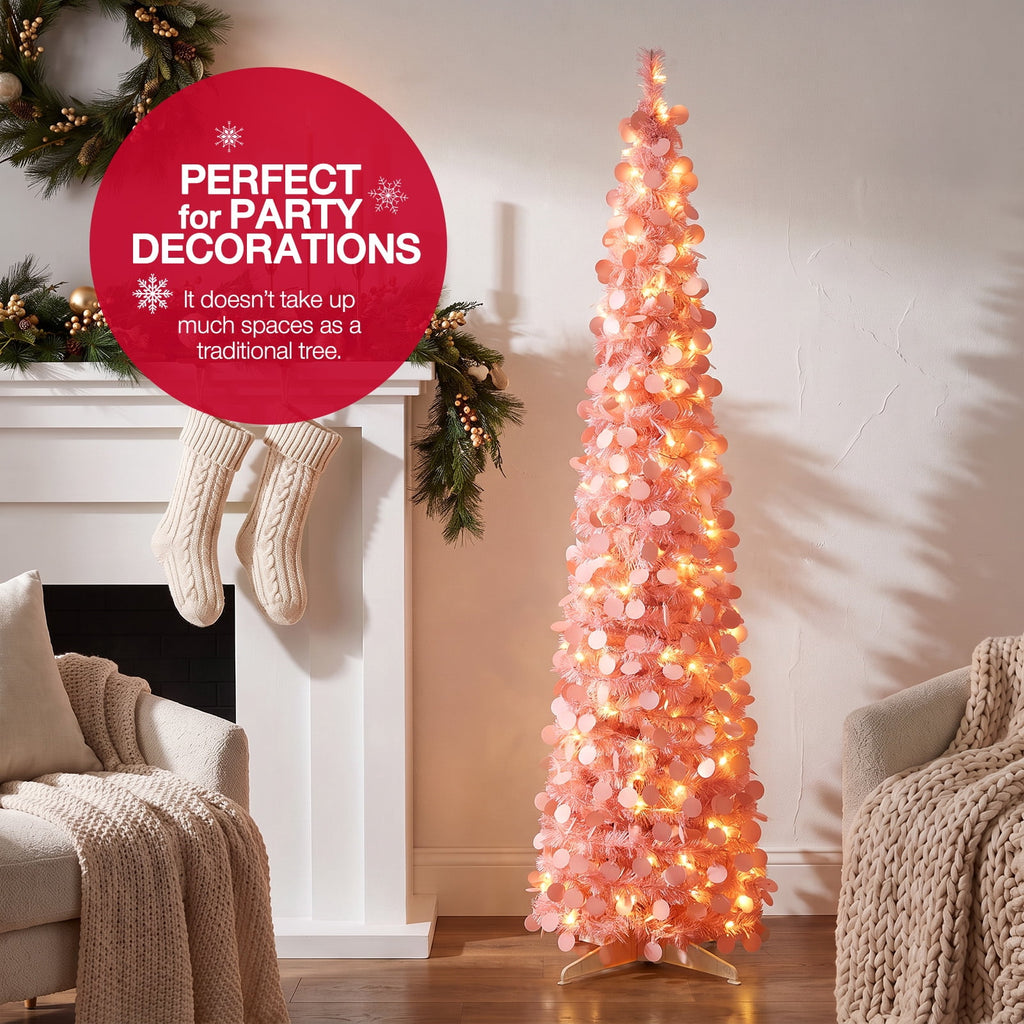 Ayieyill 5ft Pop up Christmas Tree,Color Artificial Pencil Tinsel Xmas Trees for Christmas Indoor Decorations, Collapsible Christmas Tree (Silver)