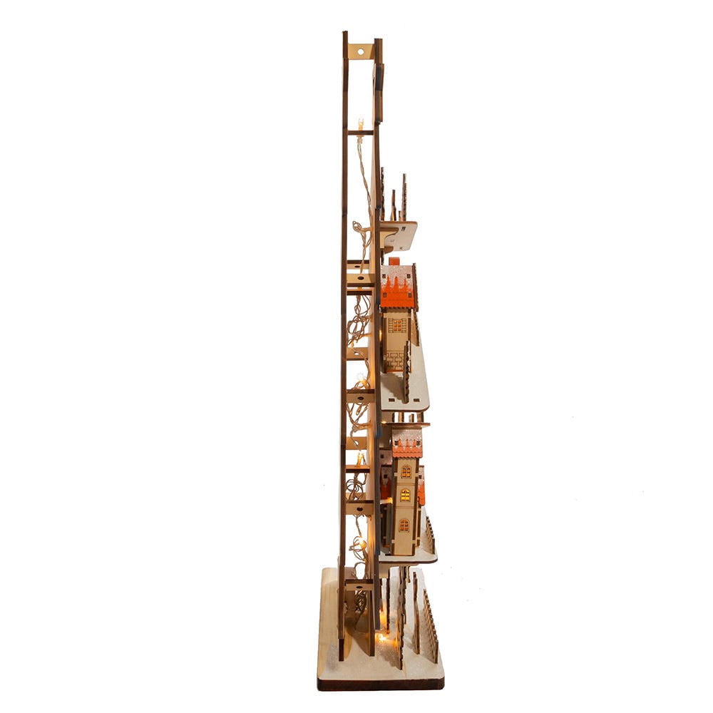 Kurt Adler Battery-Operated LED-Lit Wooden Christmas Tree with Village, 23.5" - Free-Standing Holiday Decoration