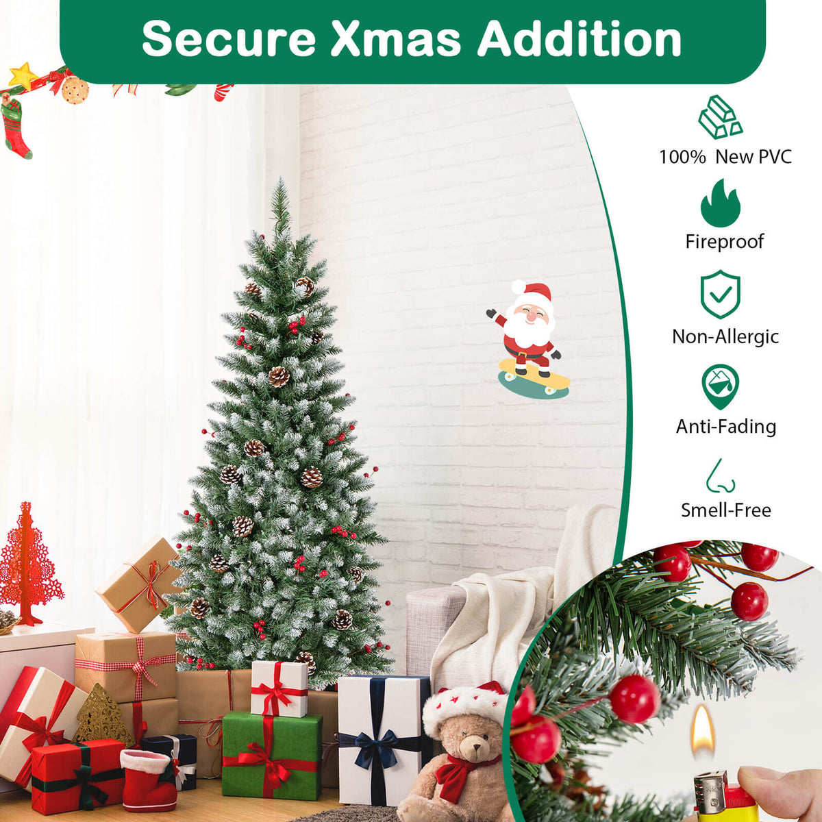 Costway 5 FT Pre-Lit Artificial Christmas Tree with 408 Snowy Branch Tips 250 LED Lights