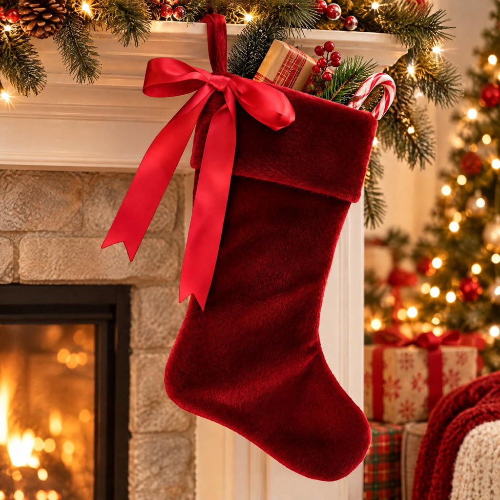 Mohair Christmas Stocking, Burgundy, 20", by Holiday Time
