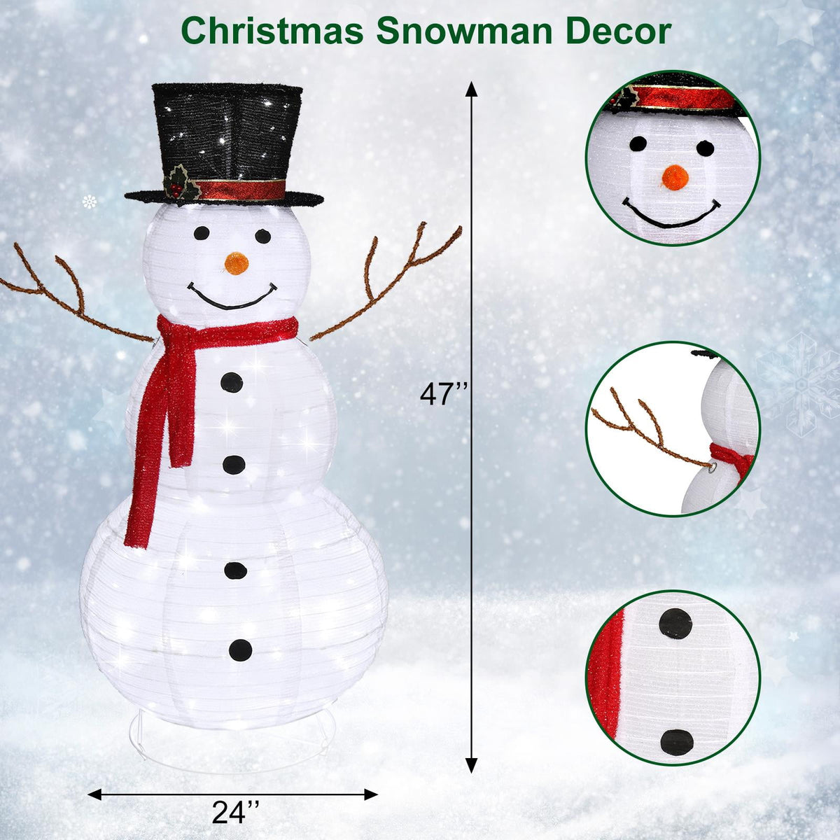 Zimtown LED Lighted Snowman Christmas Snowman w/ 180 LED Lights,Hat Christmas Outdoor Decoration