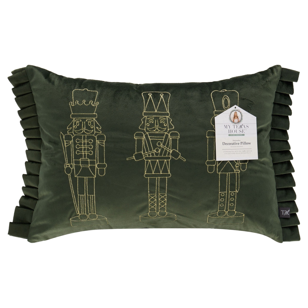 My Texas House Nutcracker Decorative Christmas Pillow, Green, 20" x 14"
