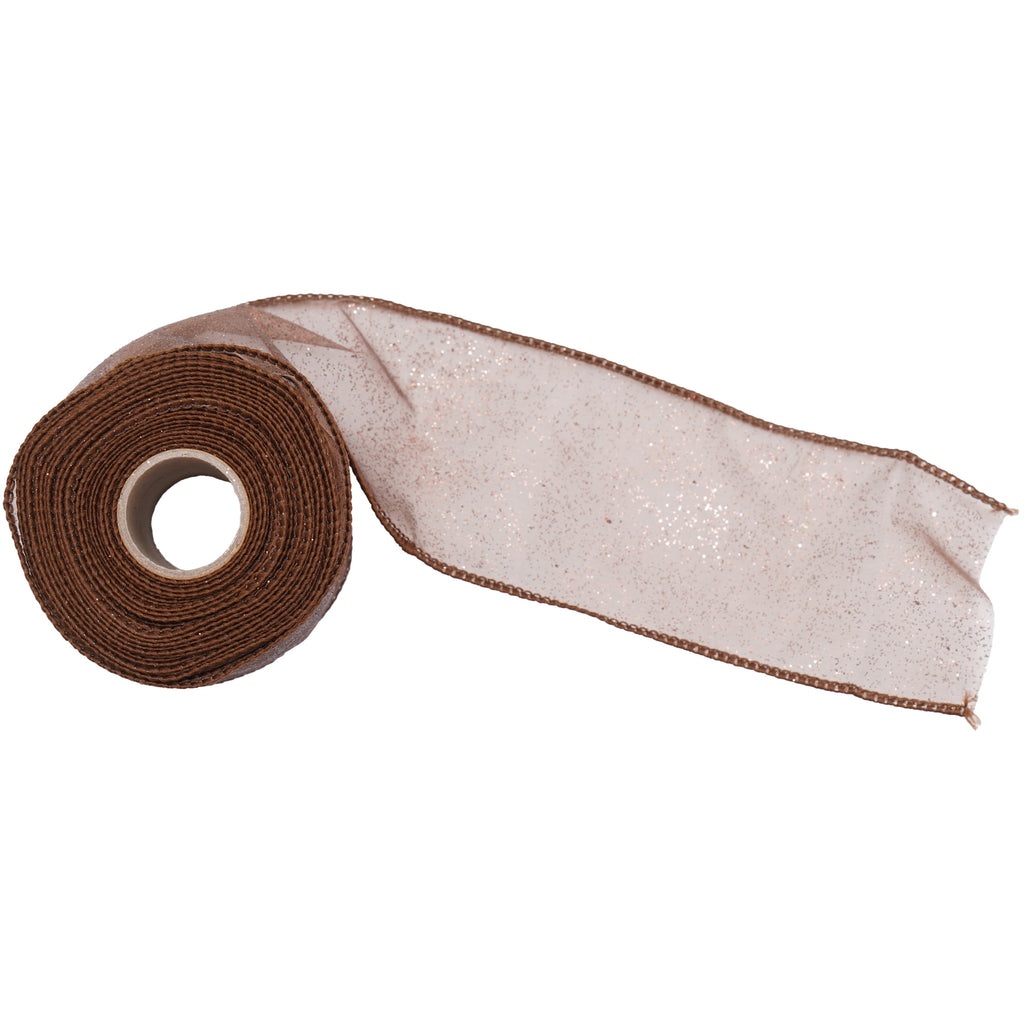 Brown Glitter Sheer Christmas Ribbon, 2.5" x 25', by Holiday Time