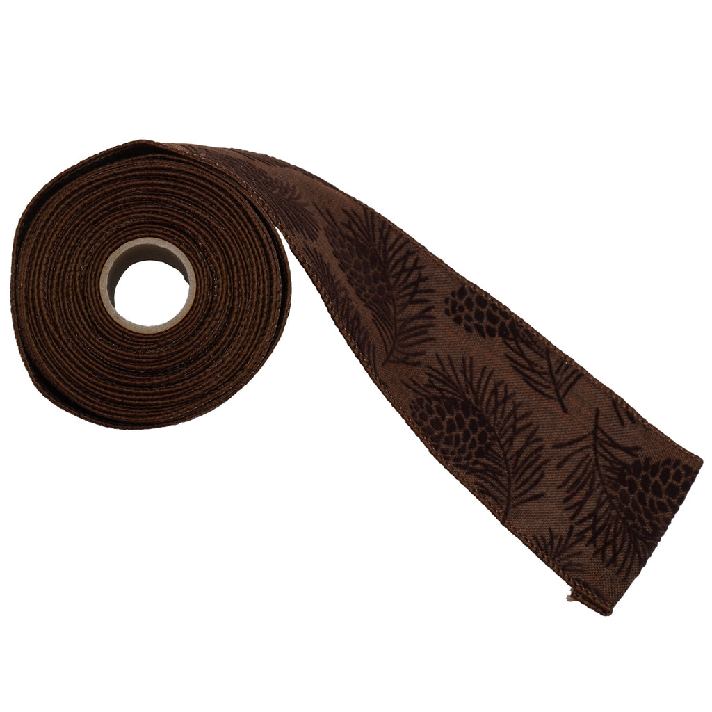 Brown Pinecone Pattern Sheer Christmas Ribbon, 2.5" x 25', by Holiday Time