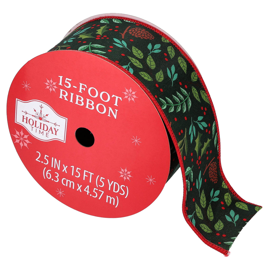 Multicolor Pinecone and Leaf Christmas Ribbon, 2.5" x 15', by Holiday Time