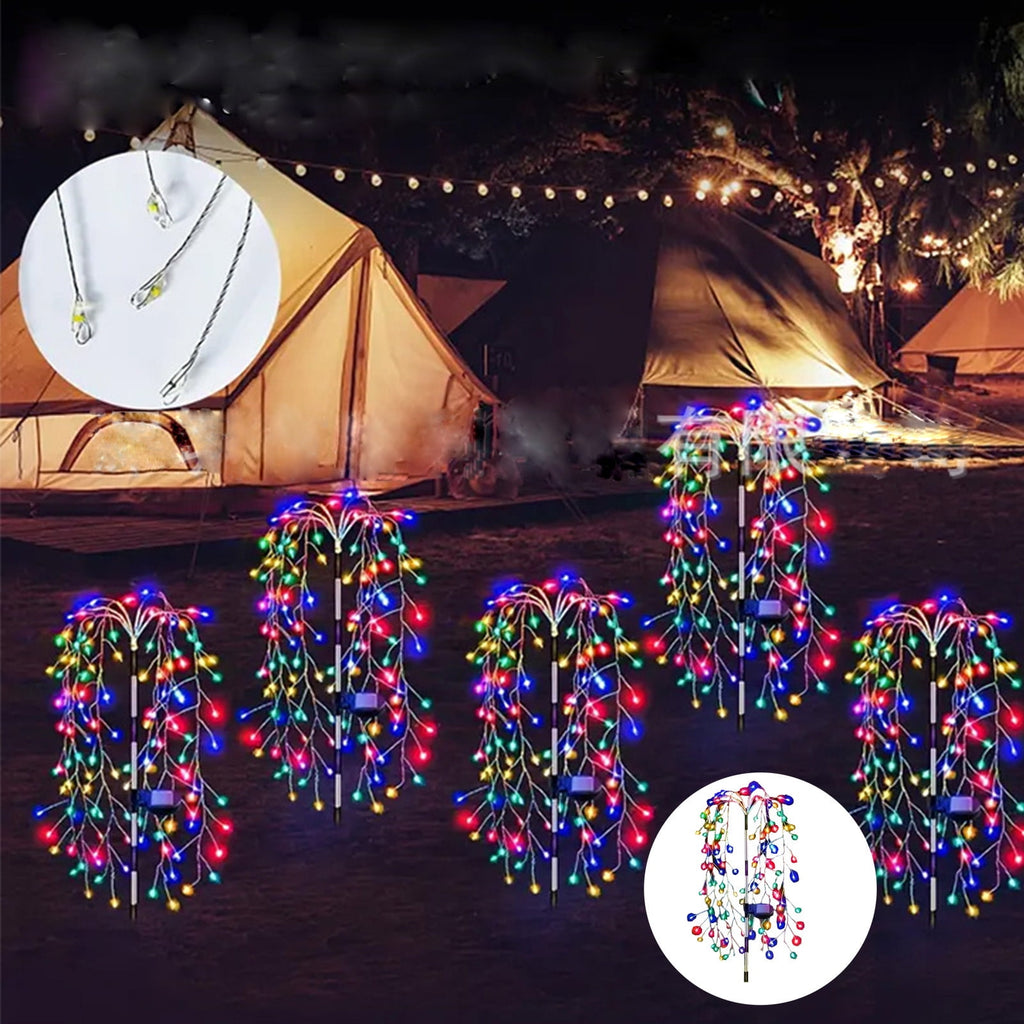 2 Pack Solar Garden Lights Christmas Halloween Decorations, Solar Willow Tree Lights, LED Solar Fairy Pathway String Lights Waterproof Copper Wire Lights for Home Yard Christmas Decoration Outdoor