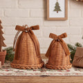 2 Pcs Woven Rattan Christmas Bells with Velvet Bows