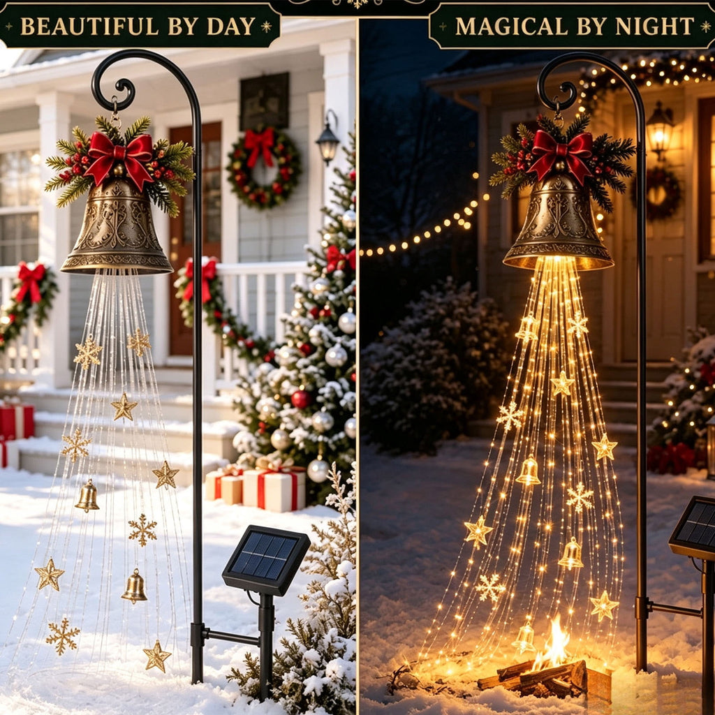 Luckky Christmas Bell Cascade Solar Yard Light, 39.37 Inch Warm White Cascading Bell Garden Stake Light, Solar‑Powered Outdoor Christmas Decor for Lawn, Garden, Pathway & Front Yard, 1 Pack
