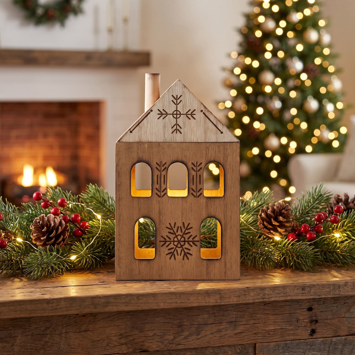 Small Wood House Christmas Decoration, Brown, 6.8", by Holiday Time