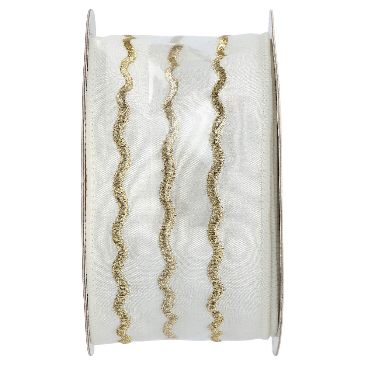 White and Gold Wavy Stripe Christmas Ribbon, 2.5" x 12', by Holiday Time