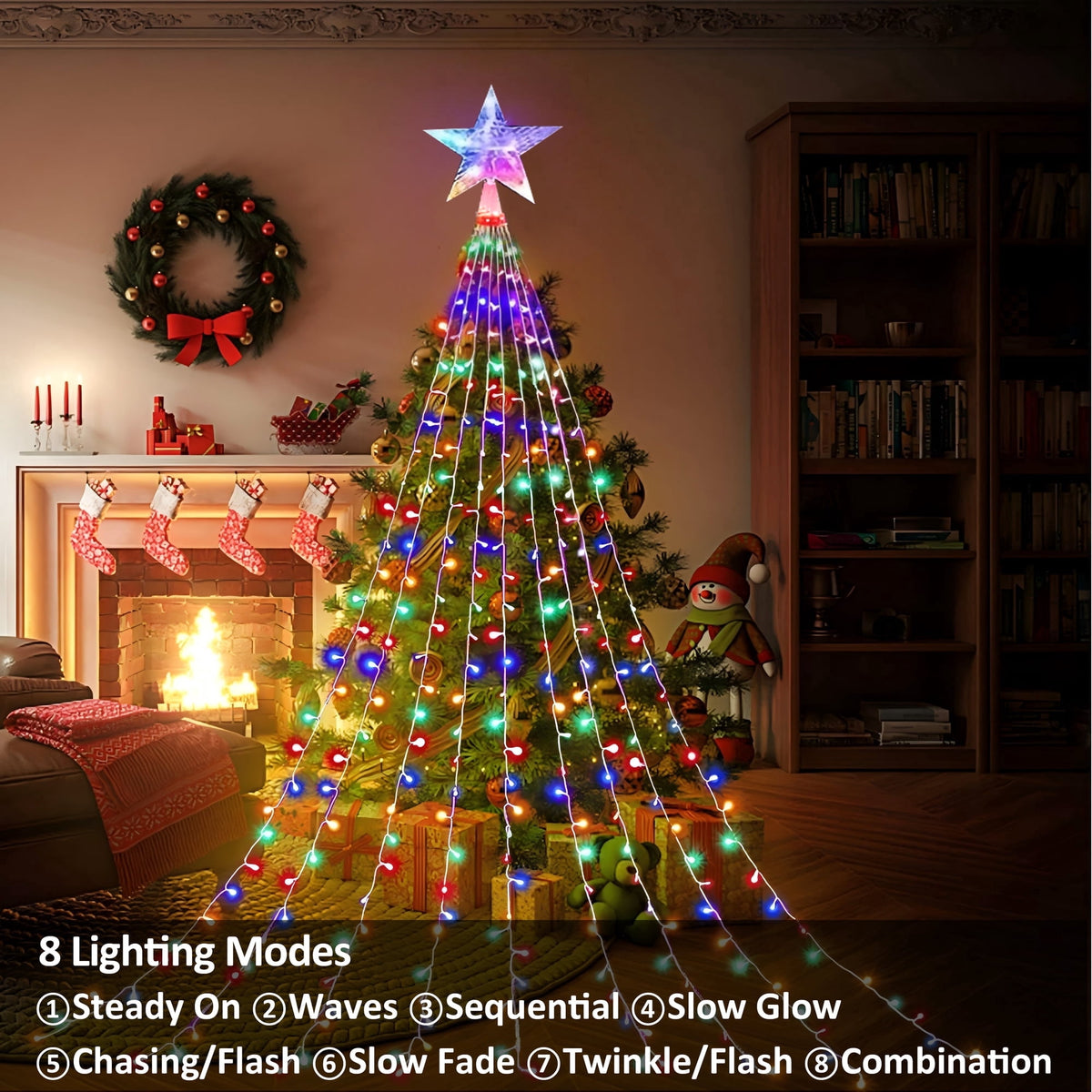 AVOXEZOR Christmas String Lights for Tree, 180 LEDs Christmas Tree Lights with 8 Modes Timer, Waterproof Fairy Lights for Christmas Tree Wall Indoor Outdoor Decor, Multicolor