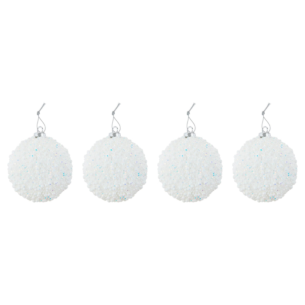 4-Count White Glitter Textured Ball Shatterproof Christmas Ornaments, 4.5", by Holiday Time
