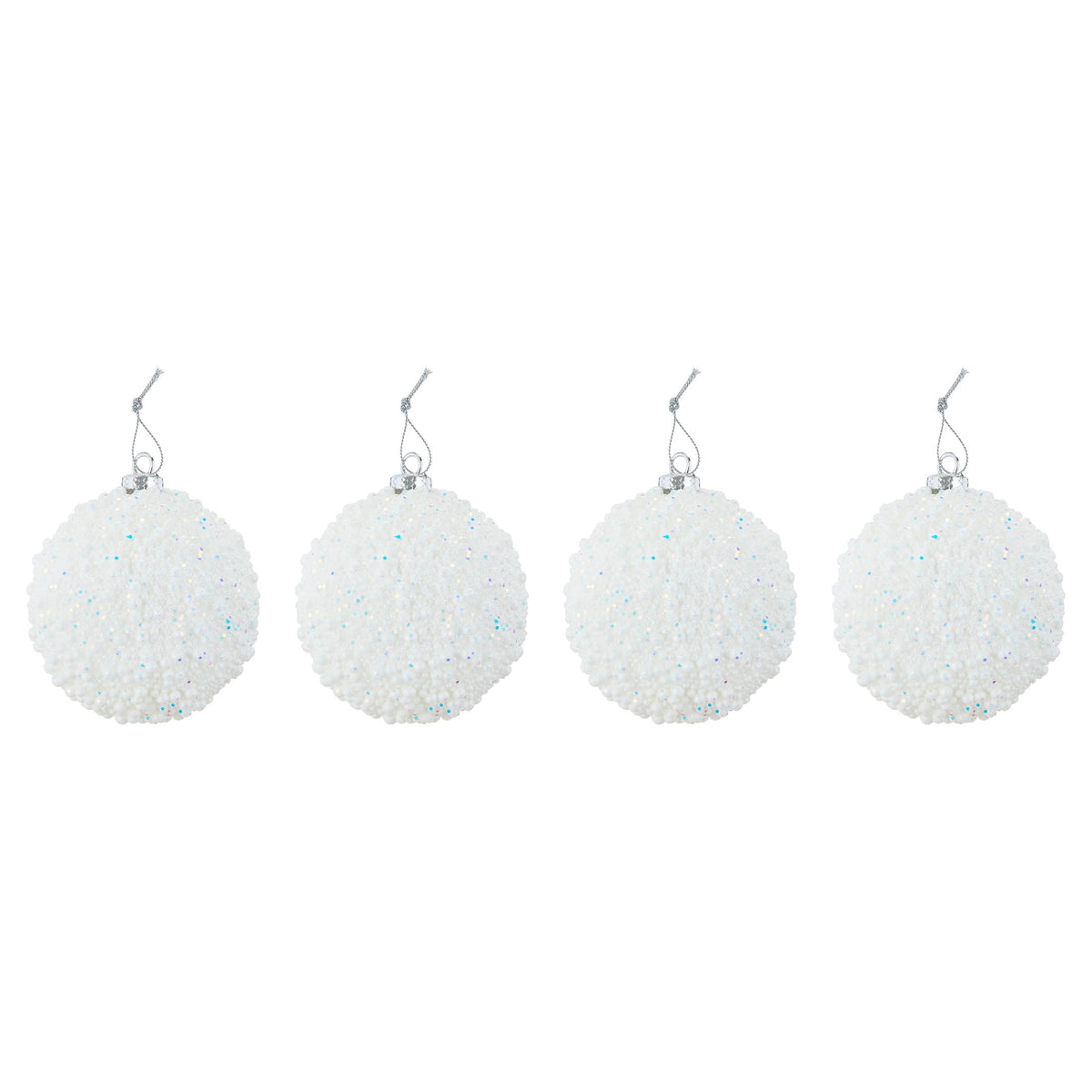 4-Count White Glitter Textured Ball Shatterproof Christmas Ornaments, 4.5", by Holiday Time