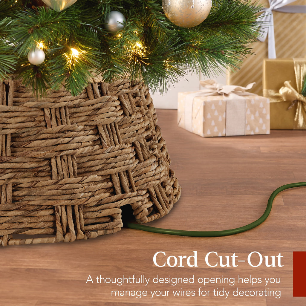 Best Choice Products 42in Basket Woven Hyacinth Christmas Tree Collar, Tree Skirt Accessory w/ Cord Cut-Out - Chestnut