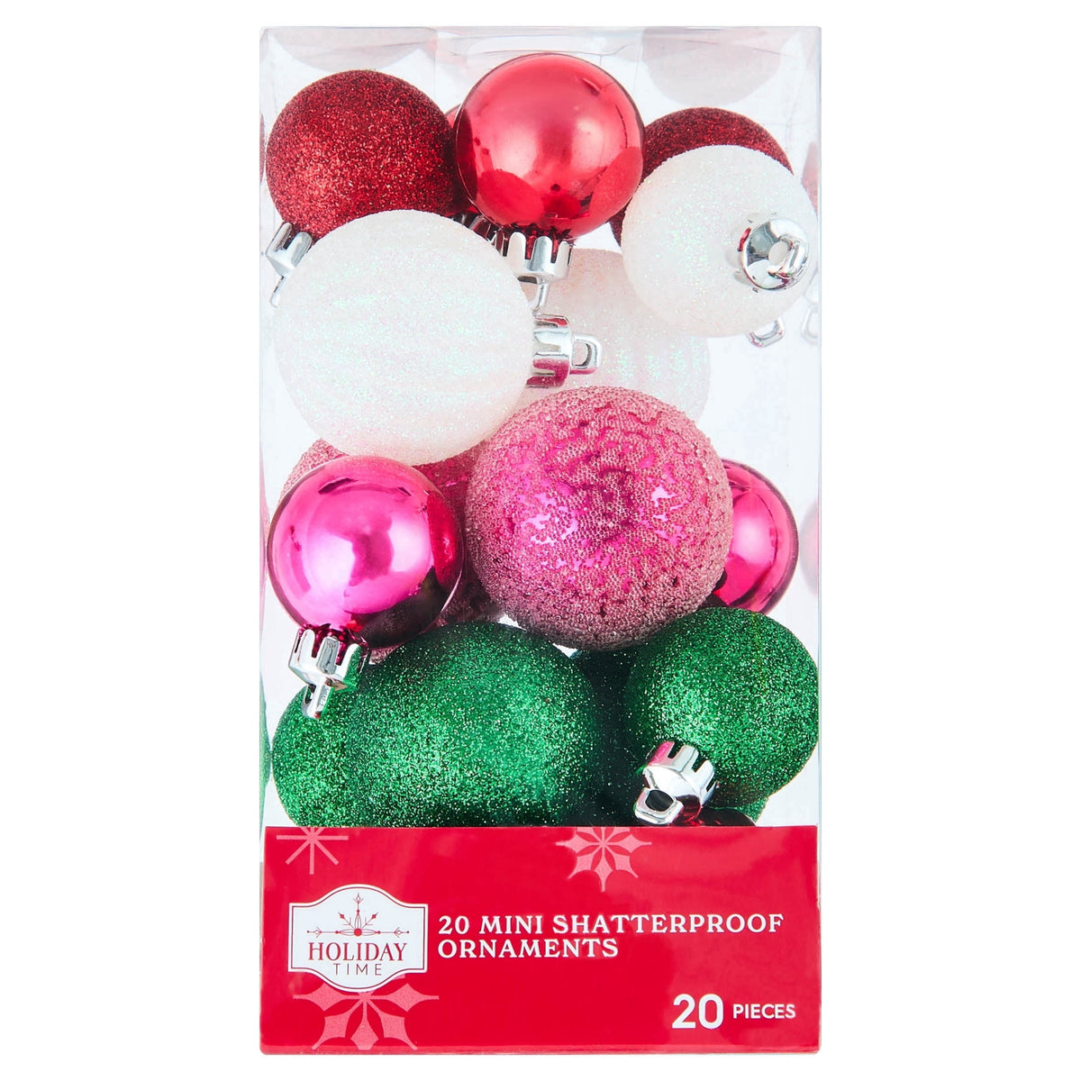 20-Count Red/Green/White Mini Ball Shatterproof Christmas Ornaments, by Holiday Time