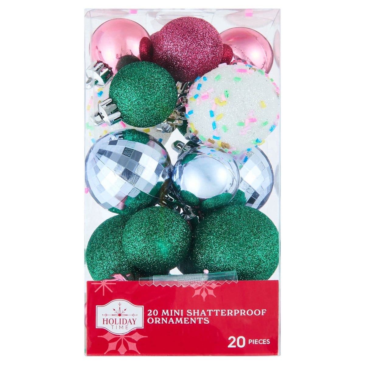 20-Count Red/Green/White Mini Ball Shatterproof Christmas Ornaments, by Holiday Time