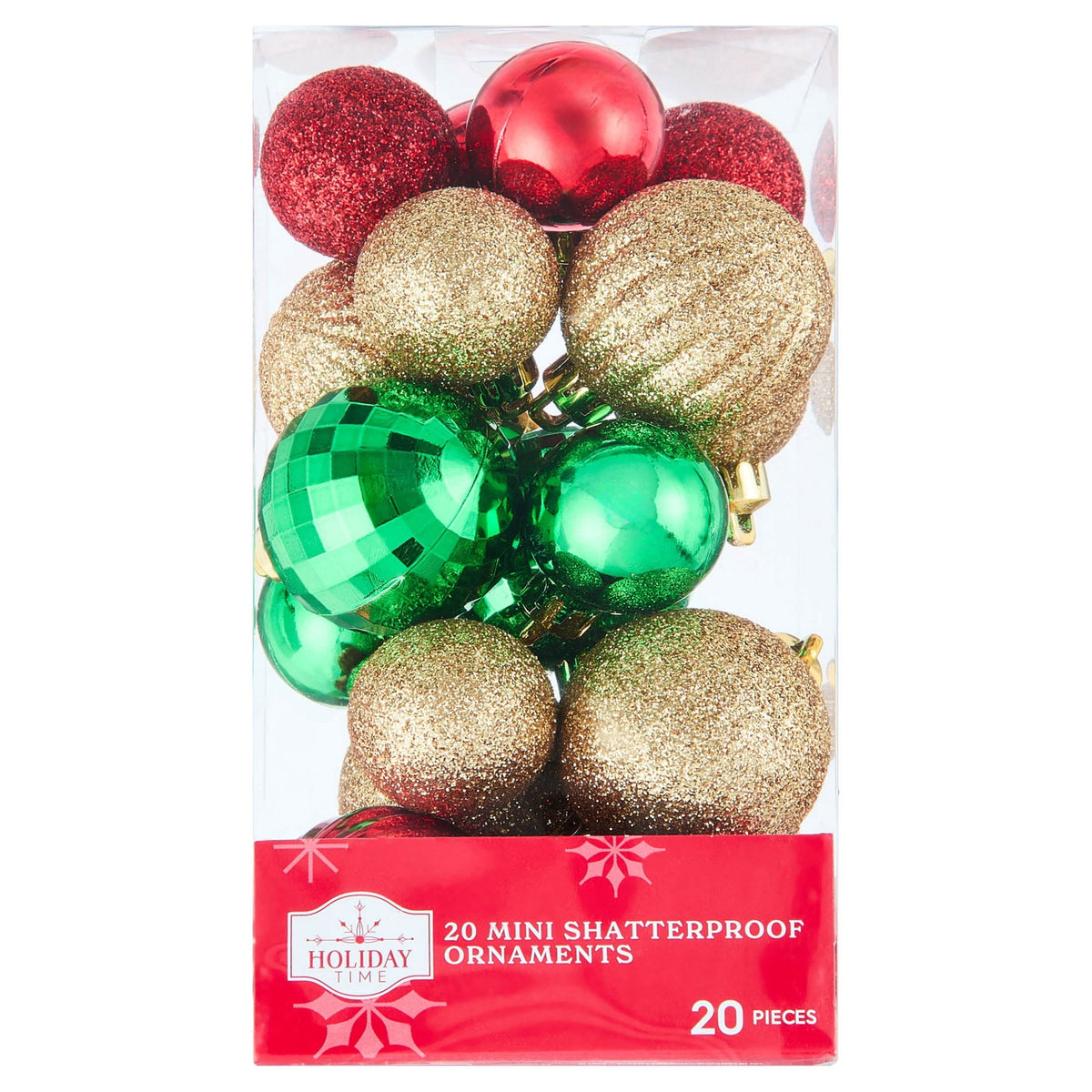 20-Count Red/Green/White Mini Ball Shatterproof Christmas Ornaments, by Holiday Time