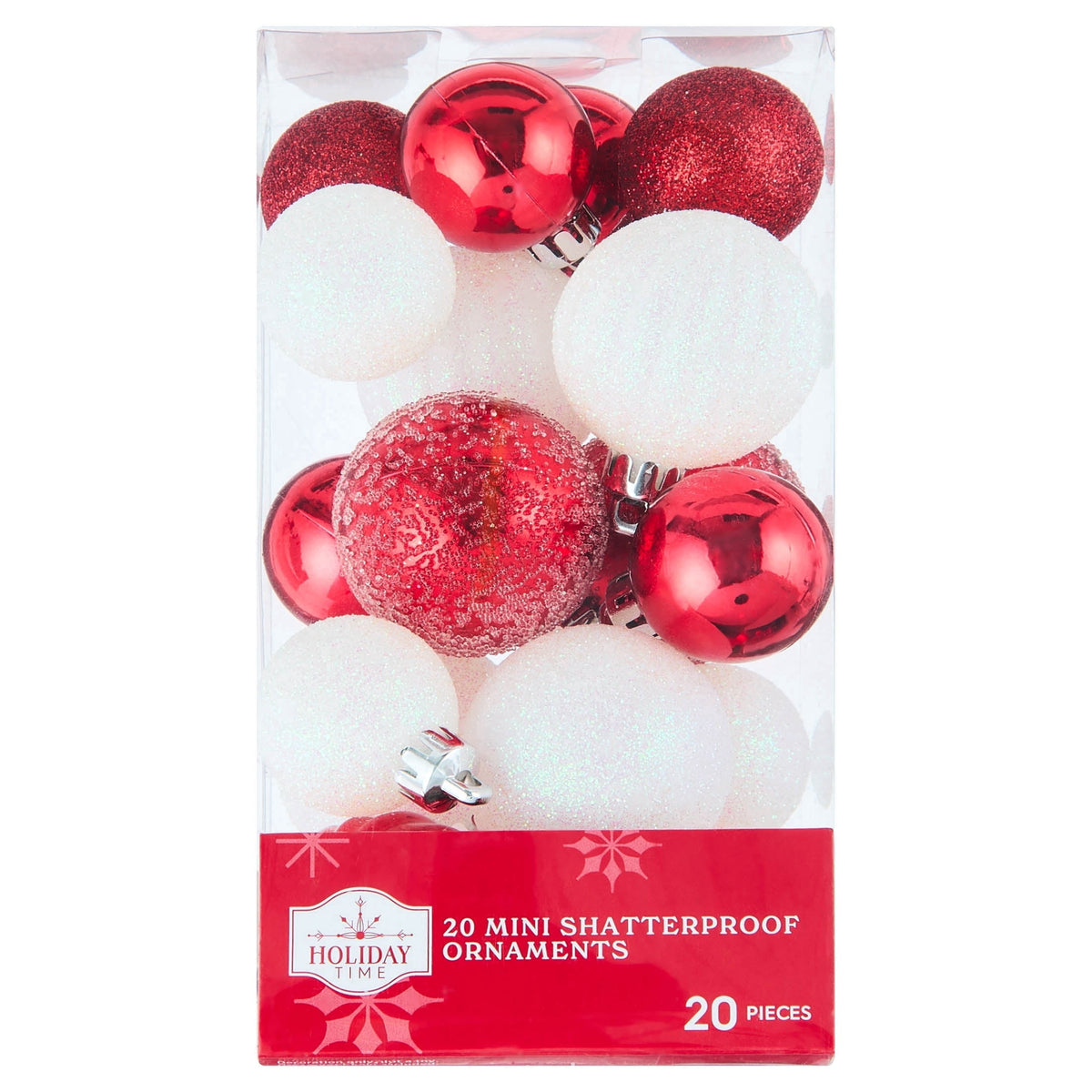 20-Count Red/Green/White Mini Ball Shatterproof Christmas Ornaments, by Holiday Time