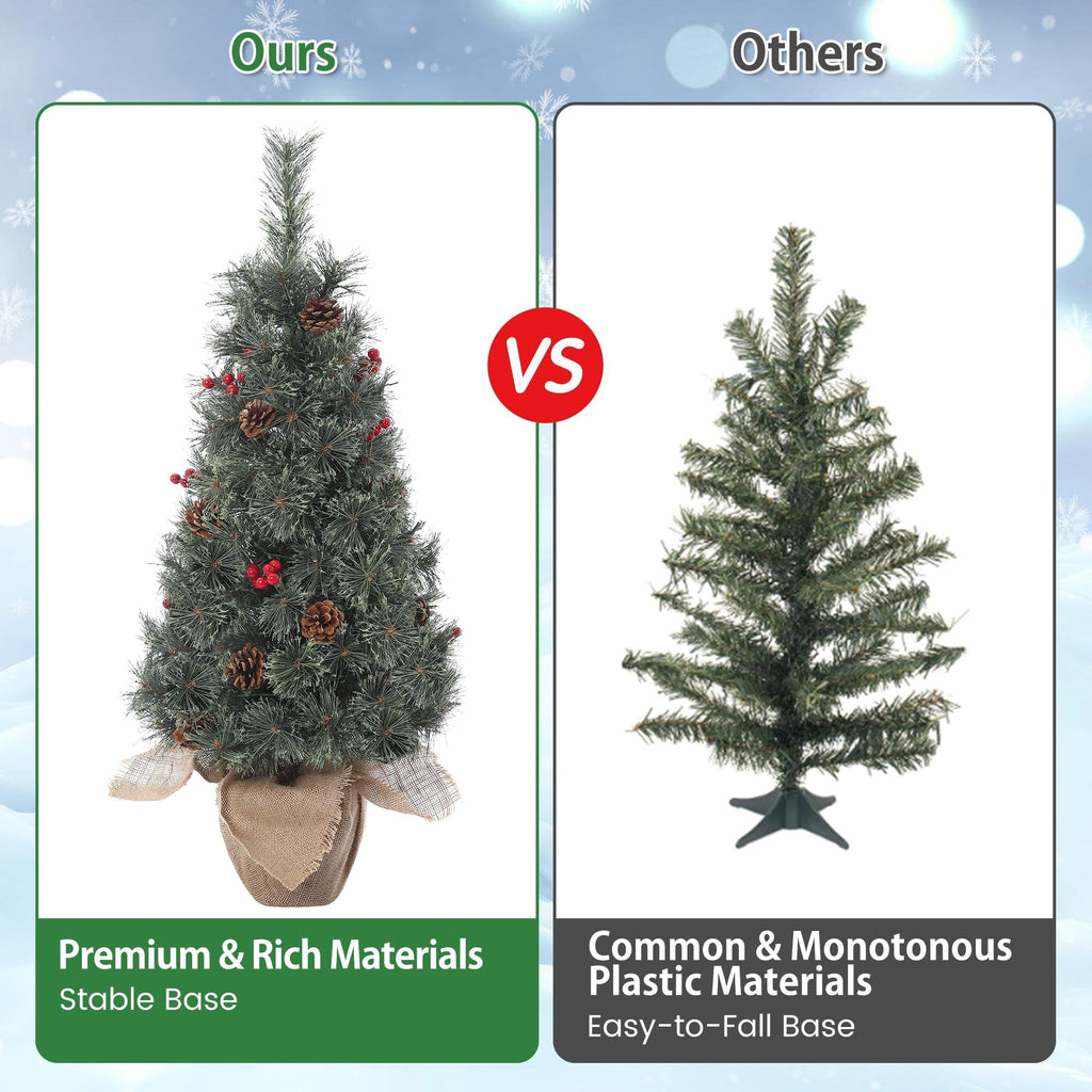 Huisuilinss Artificial Mini Christmas Tree,3FT Pre-Lit Christmas Tree,Tabletop Christmas Tree With Led Lights,Battery Powered Xmas Decoration For Fireplace Office Home Decor Indoor