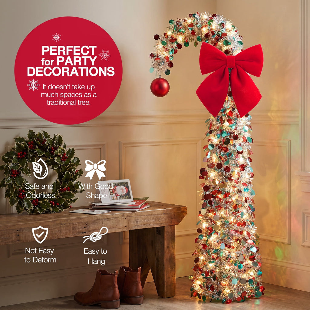 Ayieyill Christmas Tree 5FT Pencil Christmas Tree, Collapsible Pop up Tinsel Tree for Christmas Decorations Indoor, Pink