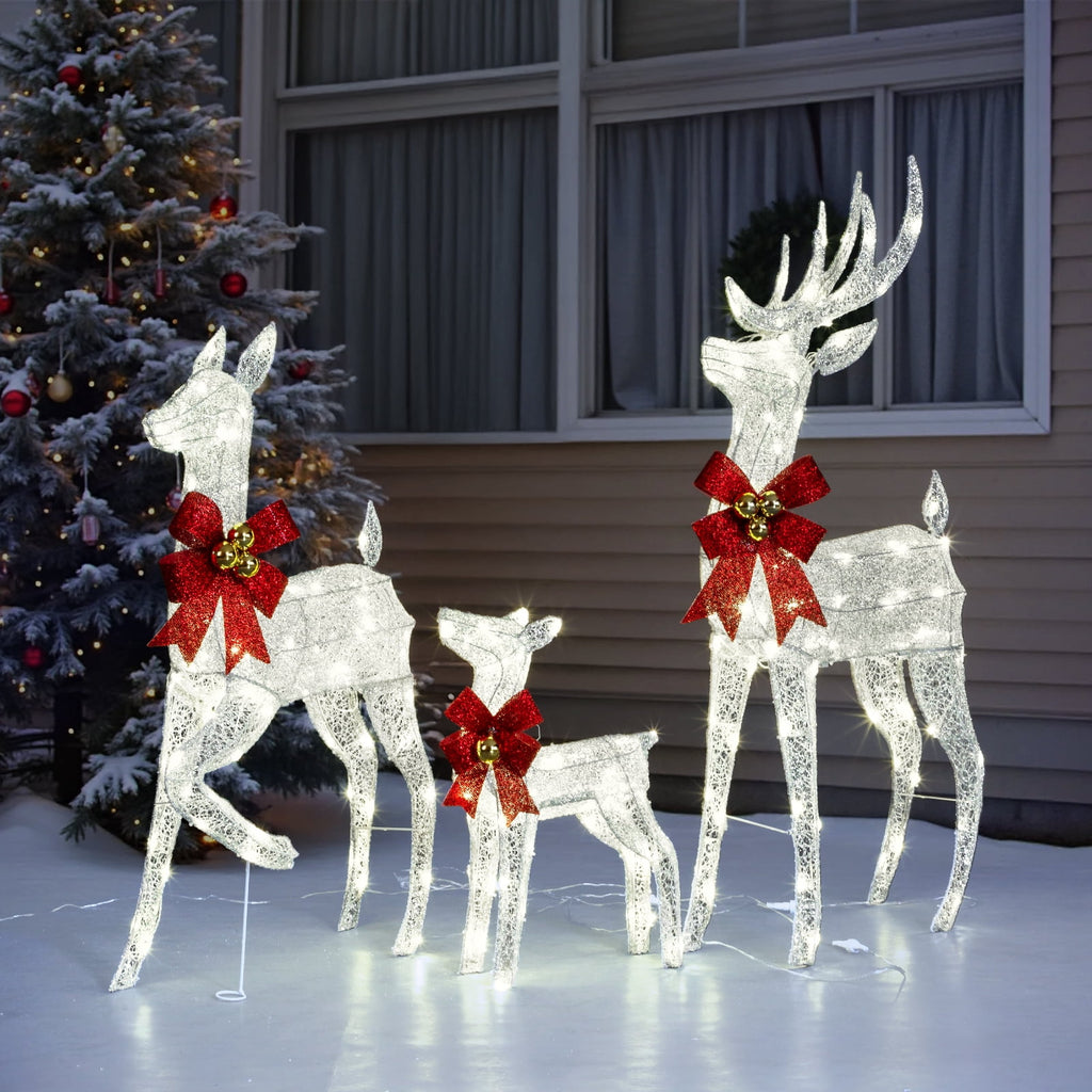 Ktaxon Christmas Outdoor Decor 4FT Lighted Reindeer Set 3Pcs Yard Deer Decorations LED Lights - Gold