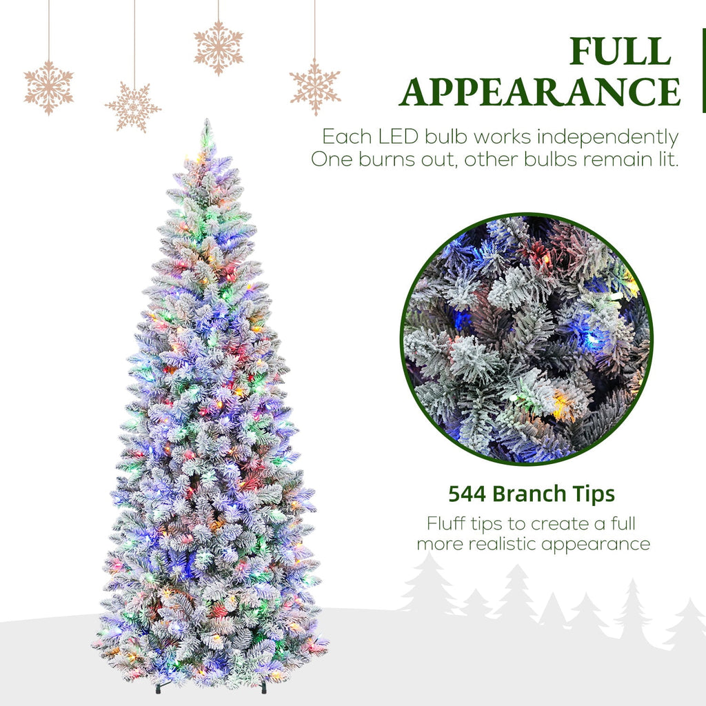 VIVATREES 7.5FT Premium Flocked Christmas Tree 550 Multi-Color LED Lights 5490 PVC PE Hinged Branch Tips Pre-Lit Artificial Xmas Pine Needles Metal Base for Home Office Holiday Decor