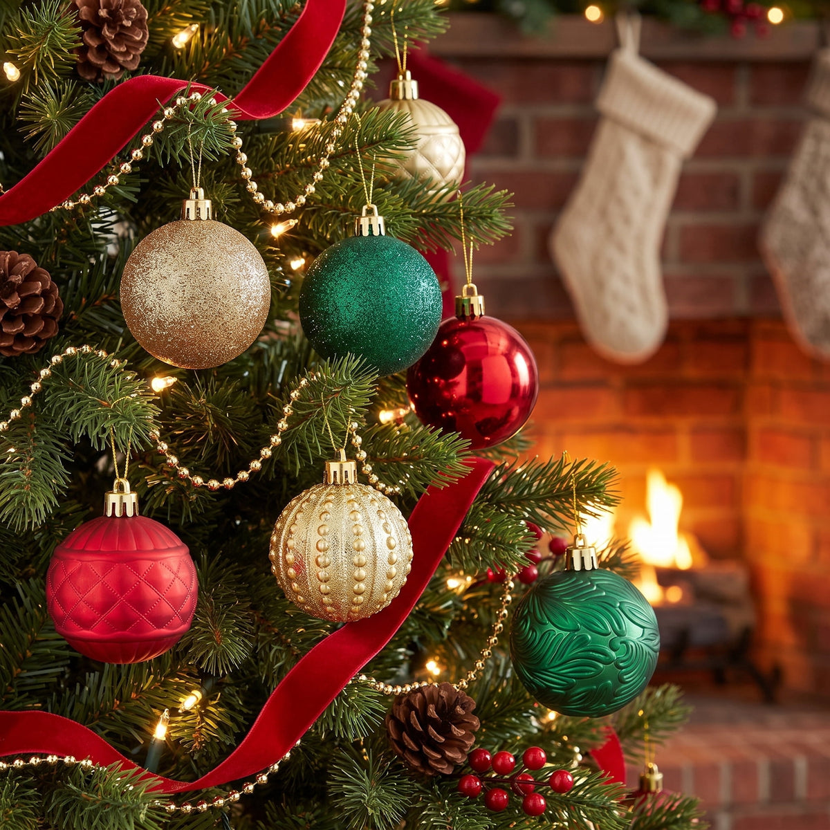 24-Count Red/Green/Gold Ball Shatterproof Christmas Ornaments, 2.8", by Holiday Time