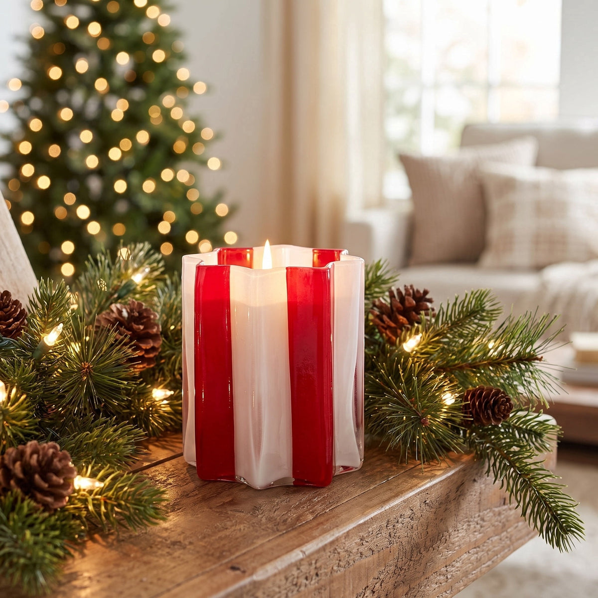 Red and White Glass Christmas Tealight Candle Holder, 4.5", by Holiday Time