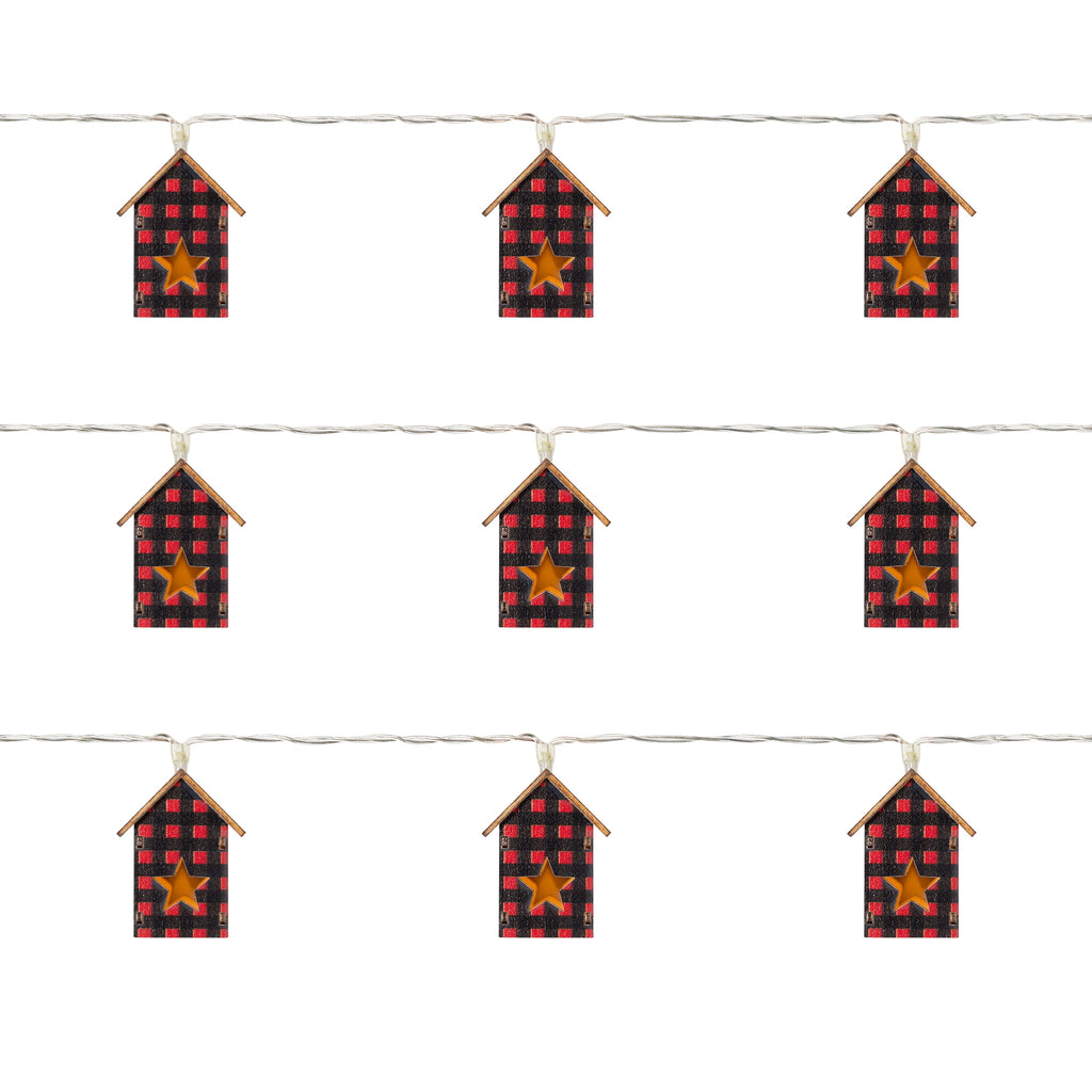 10 Count B/O LED Warm White Plaid House Christmas Lights - 4.75' Clear Wire