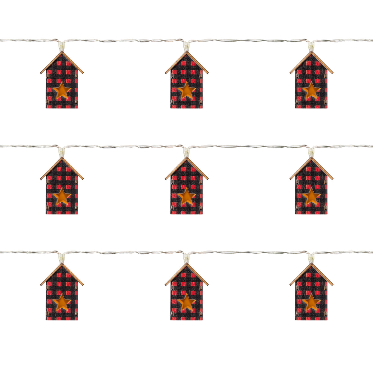 10 Count B/O LED Warm White Plaid House Christmas Lights - 4.75' Clear Wire