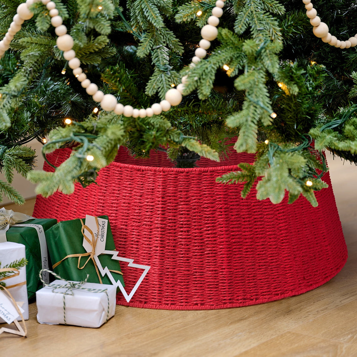 Ayieyill 26 inch Christmas Tree Collar, Christmas Tree Skirt Cover for Christmas Tree Decorations | Rattan (Natural)