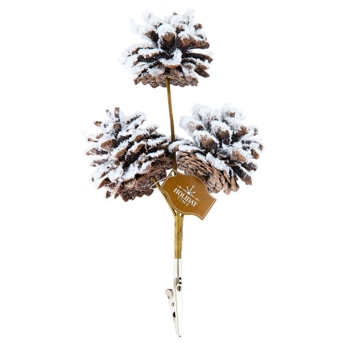 Brown and White Snow-Flocked Pinecone Christmas Clip Ornament, 9", by Holiday Time