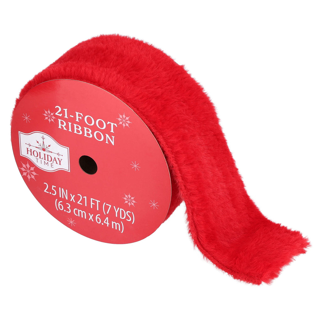 Red Faux Fur Christmas Ribbon, 2.5" x 21', by Holiday Time