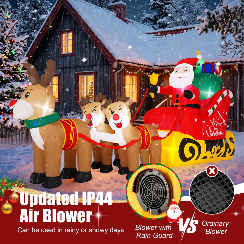 Firstness 8ft Christmas Inflatables Santa Claus on Sleigh with 3 Reindeer Xmas Blow ups with LED Lights Outdoor Yard Lawn Decoration