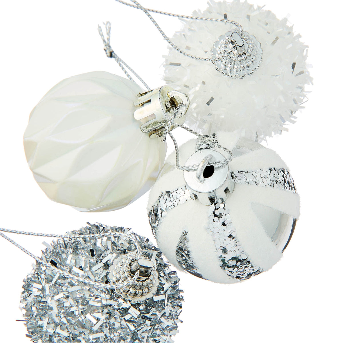 12-Count White and Silver Ball Mini Christmas Ornaments, 2", by Holiday Time