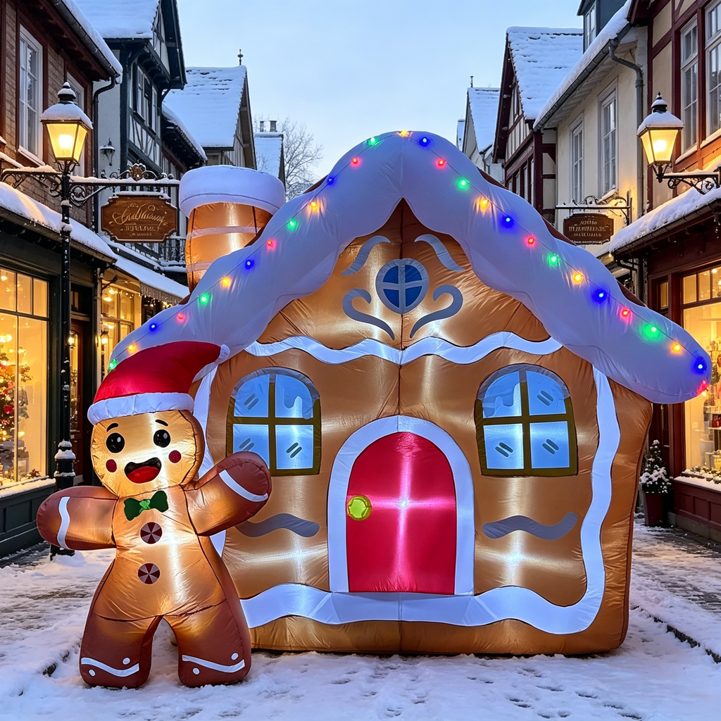 11.2 FT Giant Christmas Inflatable Gingerbread House, Blow Up Xmas Gingerbread Home with Cute Waving Gingerbread Man, Holiday Inflatable Ornament for Outdoor Yard Lawn Garden Christmas Decor