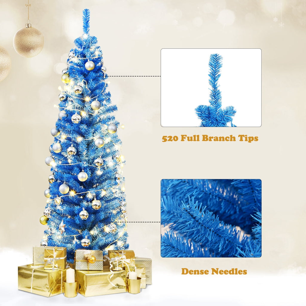 Gymax 6ft Pencil Artificial Christmas Tree Electroplate Pencil Tree (Blue)